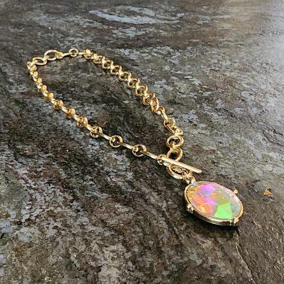 Etsy Iridescent Crystal Beaded Gold Tone Necklace - Picture 6 of 16